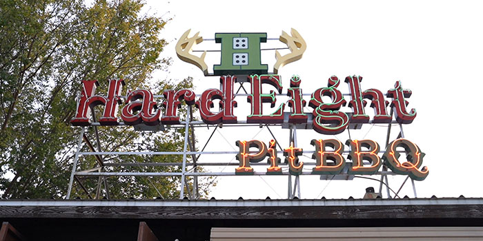 Exterior sign for Hard Eight Pit BBQ
